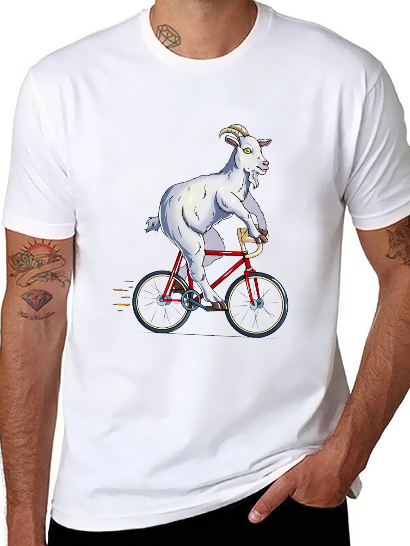 Goat on Bike Graphic Tee - Hilarious Animal T-Shirt