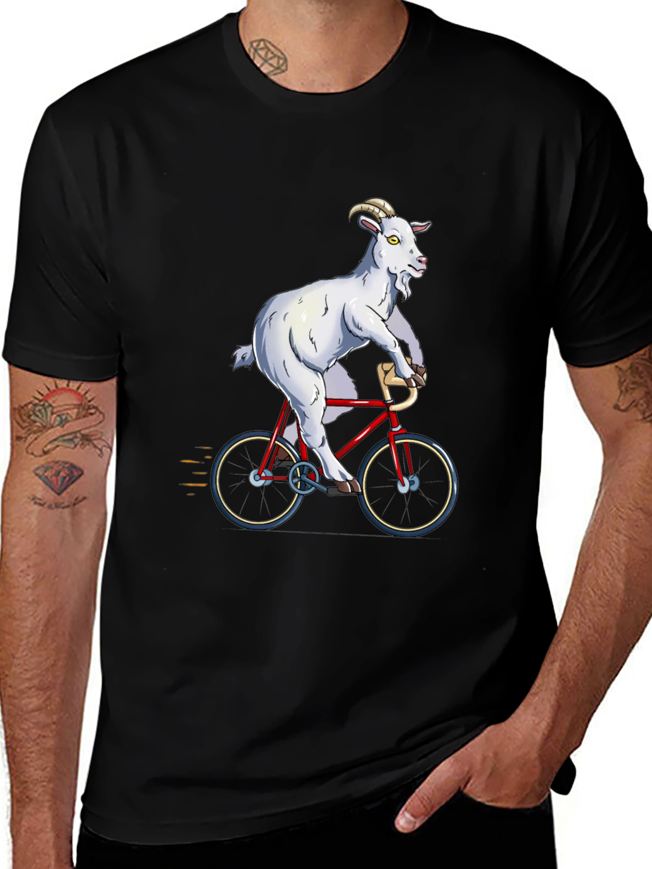 Goat on Bike Graphic Tee - Hilarious Animal T-Shirt
