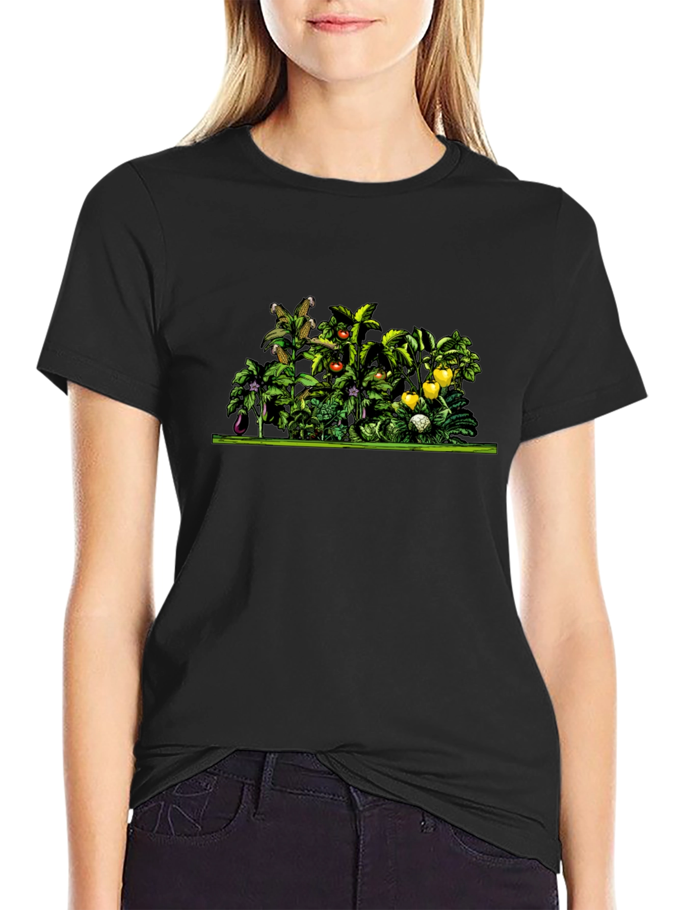 Vegetable Garden Print Black Tee