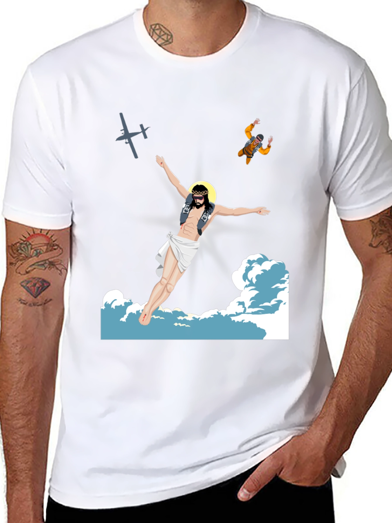 Skydiving Jesus Graphic Tee