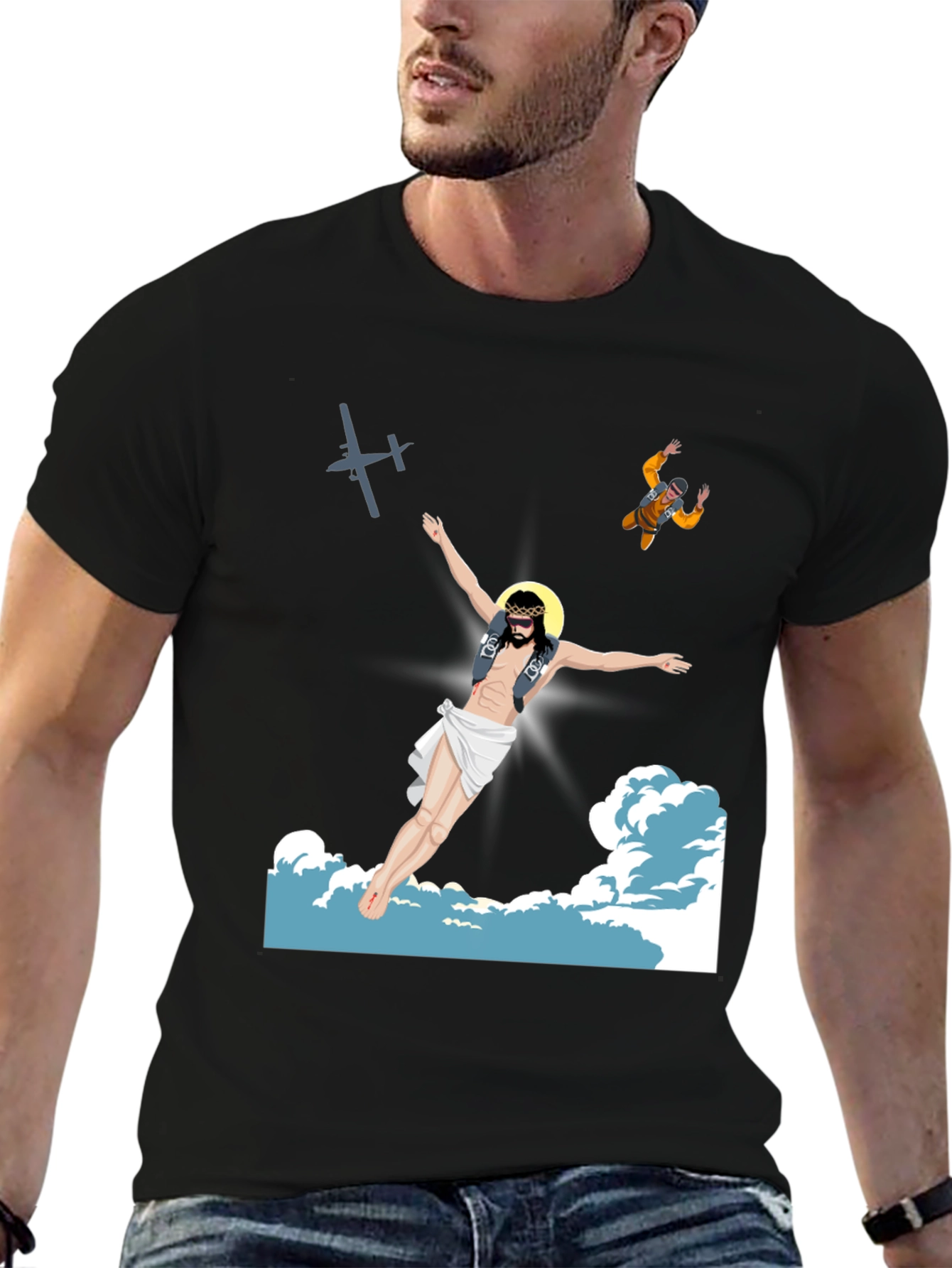 Skydiving Jesus Graphic Tee