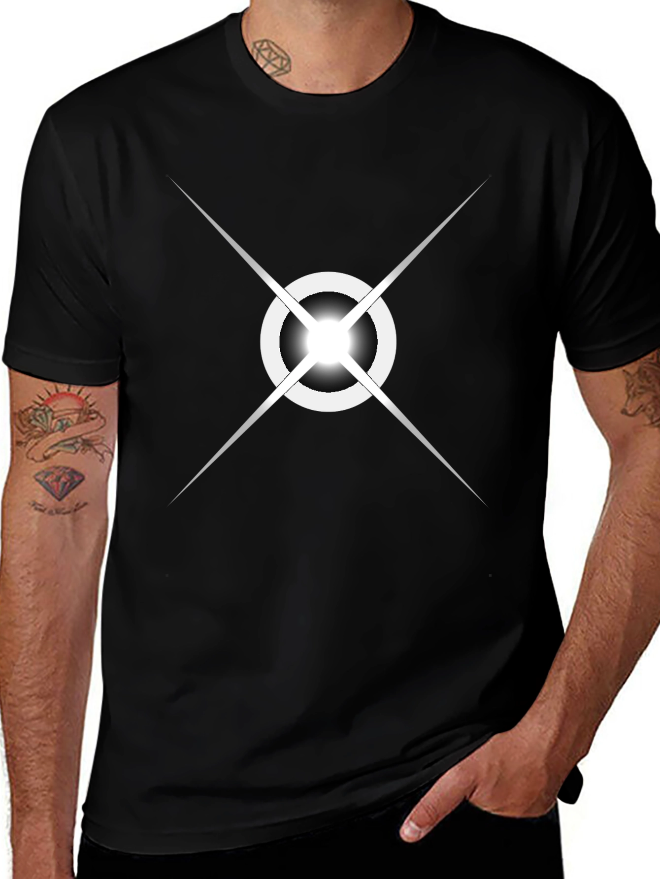 Stylish Black Tee with Geometric Starburst Design