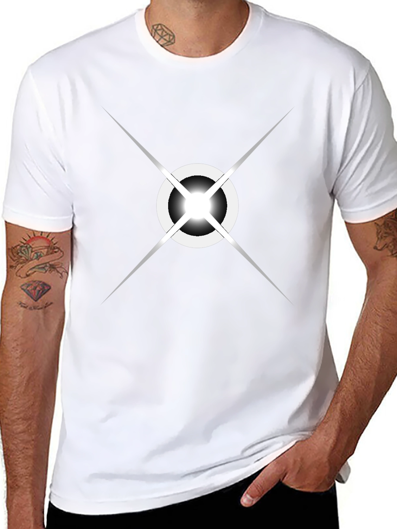 Stylish Black Tee with Geometric Starburst Design