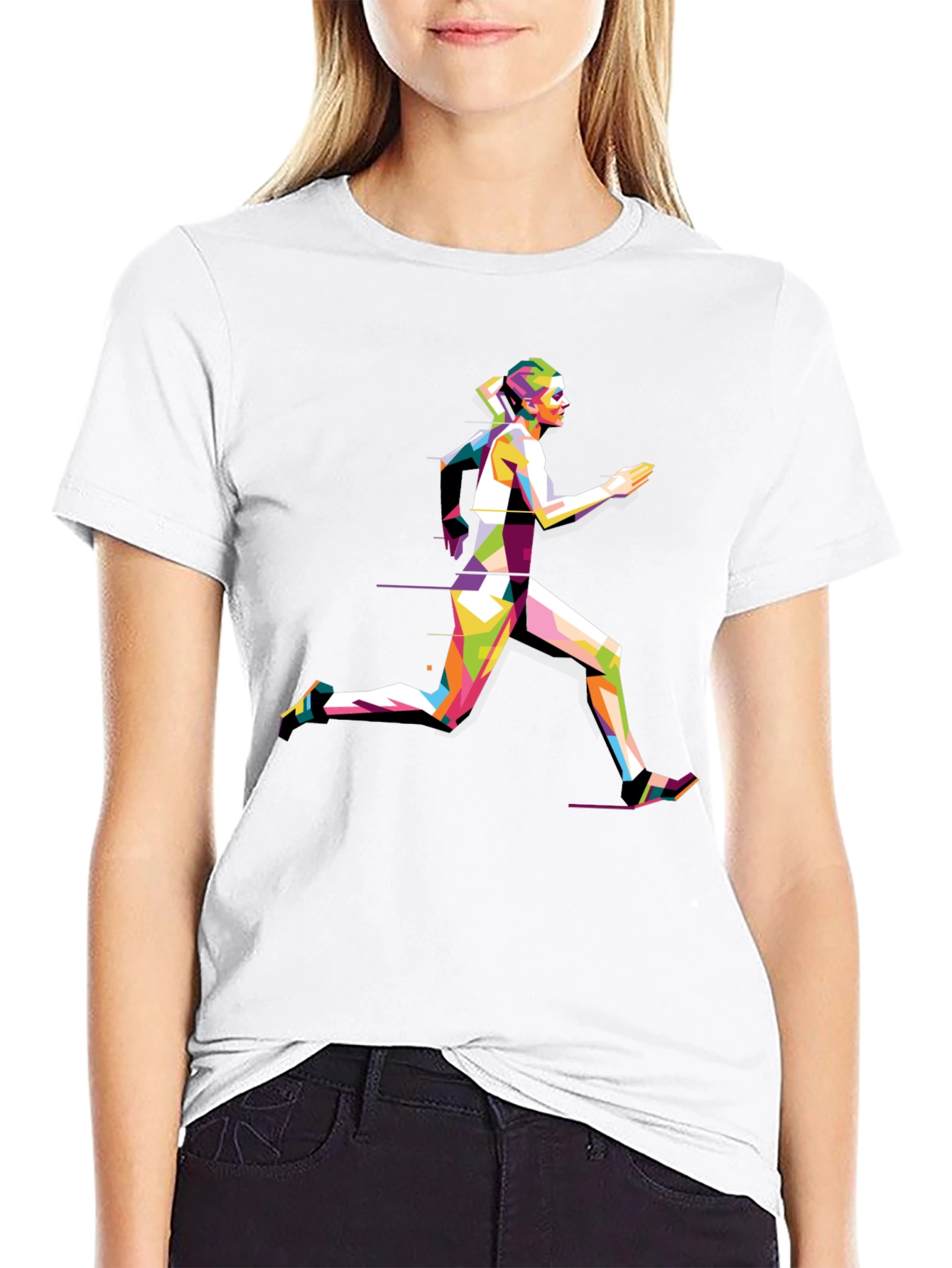 Geometric Runner Graphic Tee - Sleek Black T-Shirt