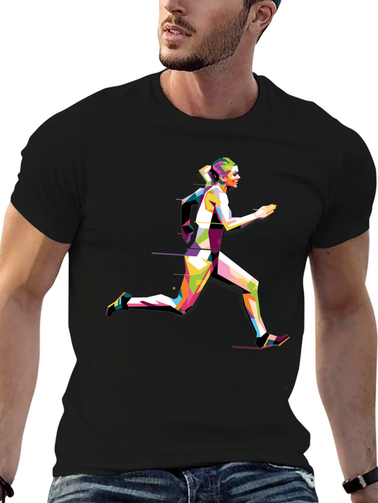 Geometric Runner Graphic Tee - Sleek Black T-Shirt