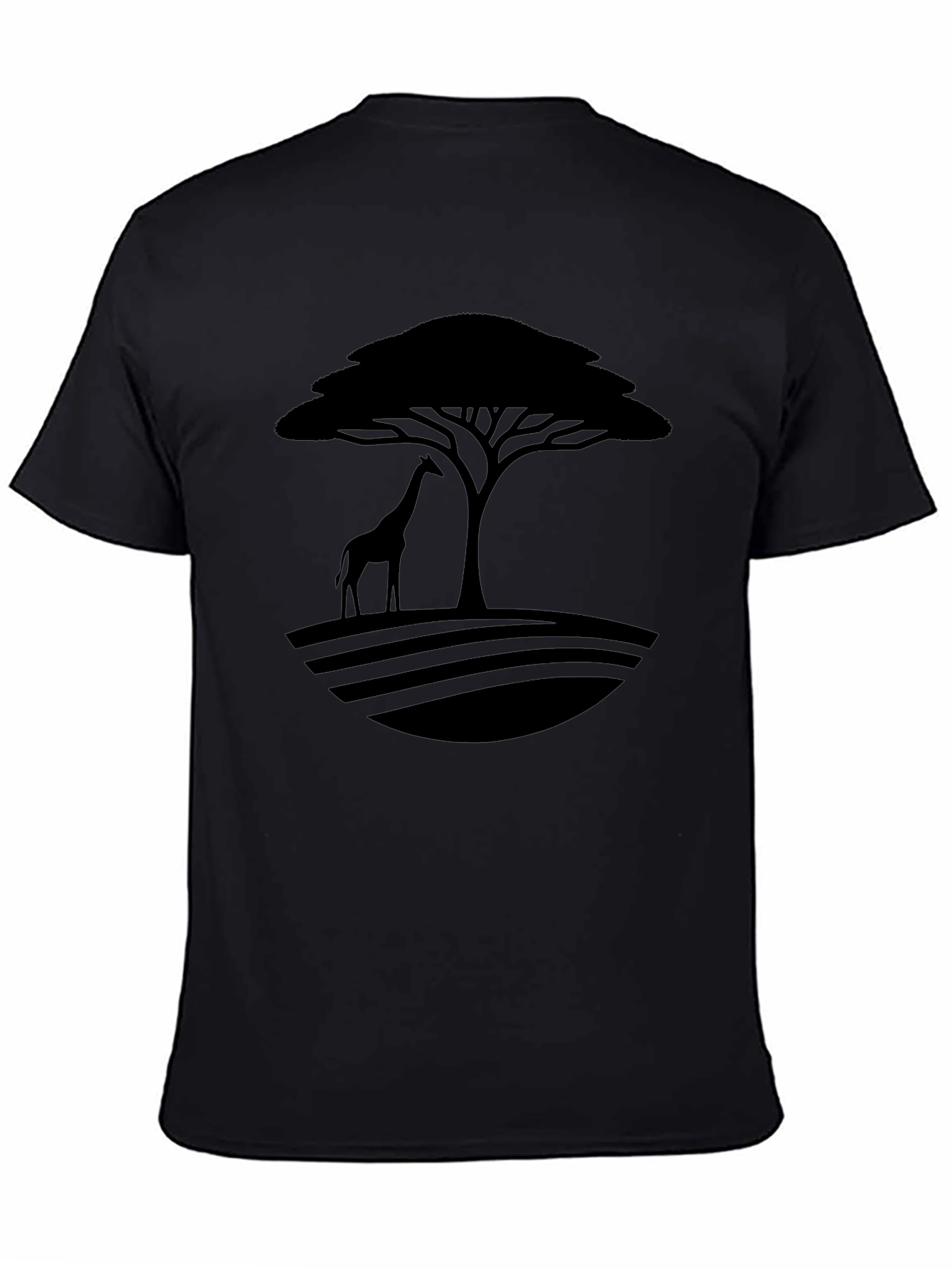Silhouette Giraffe and Tree Black T-Shirt