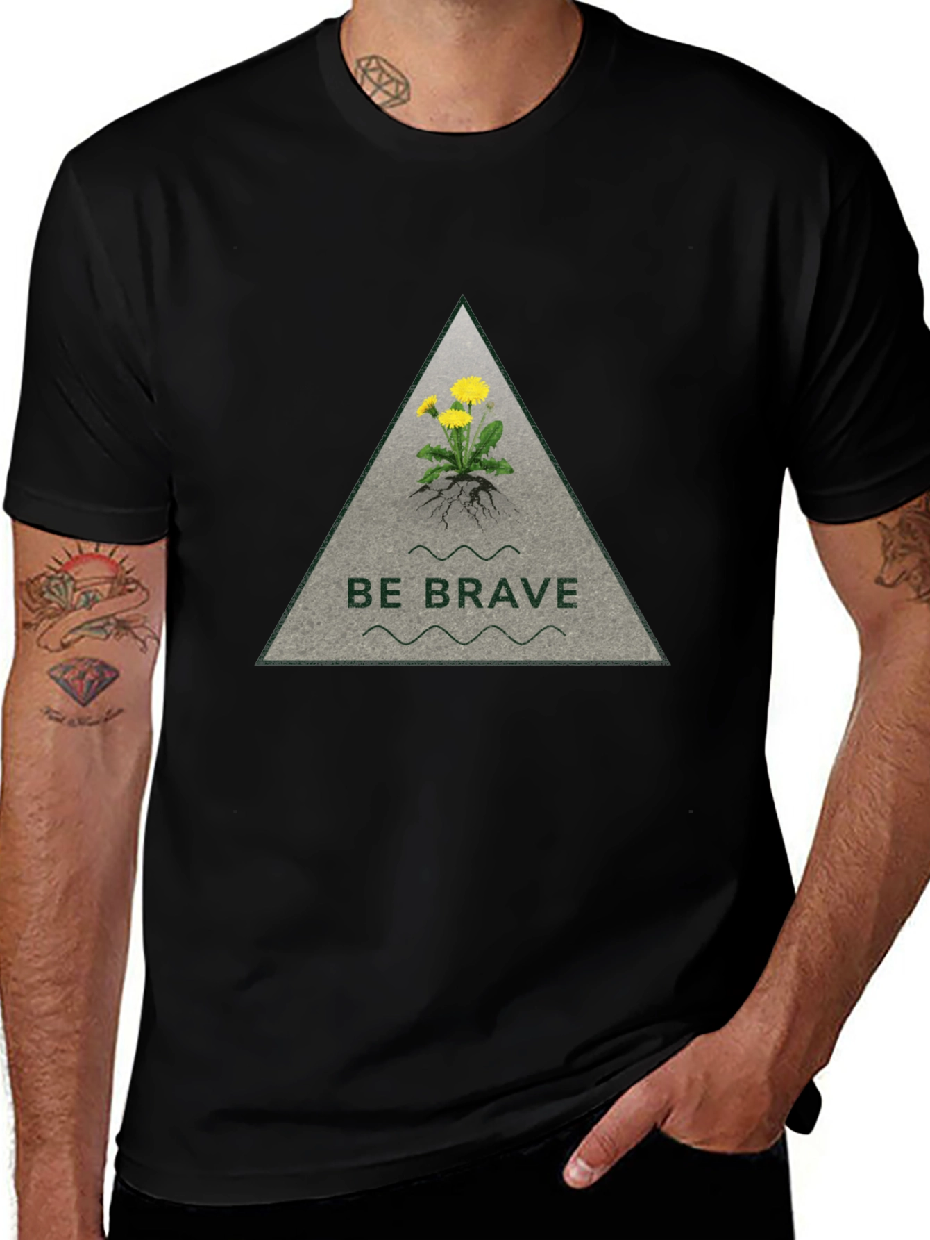 Be Brave Dandelion Graphic Tee - Black