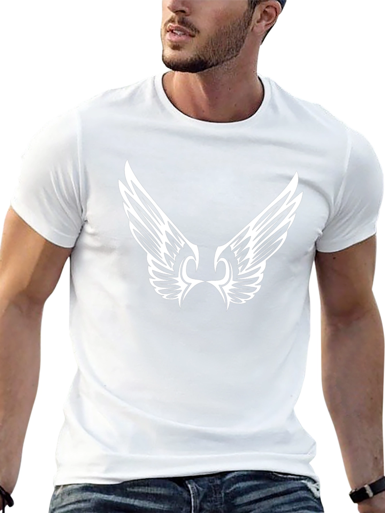 Black Graphic Tee - Angel Wings Design