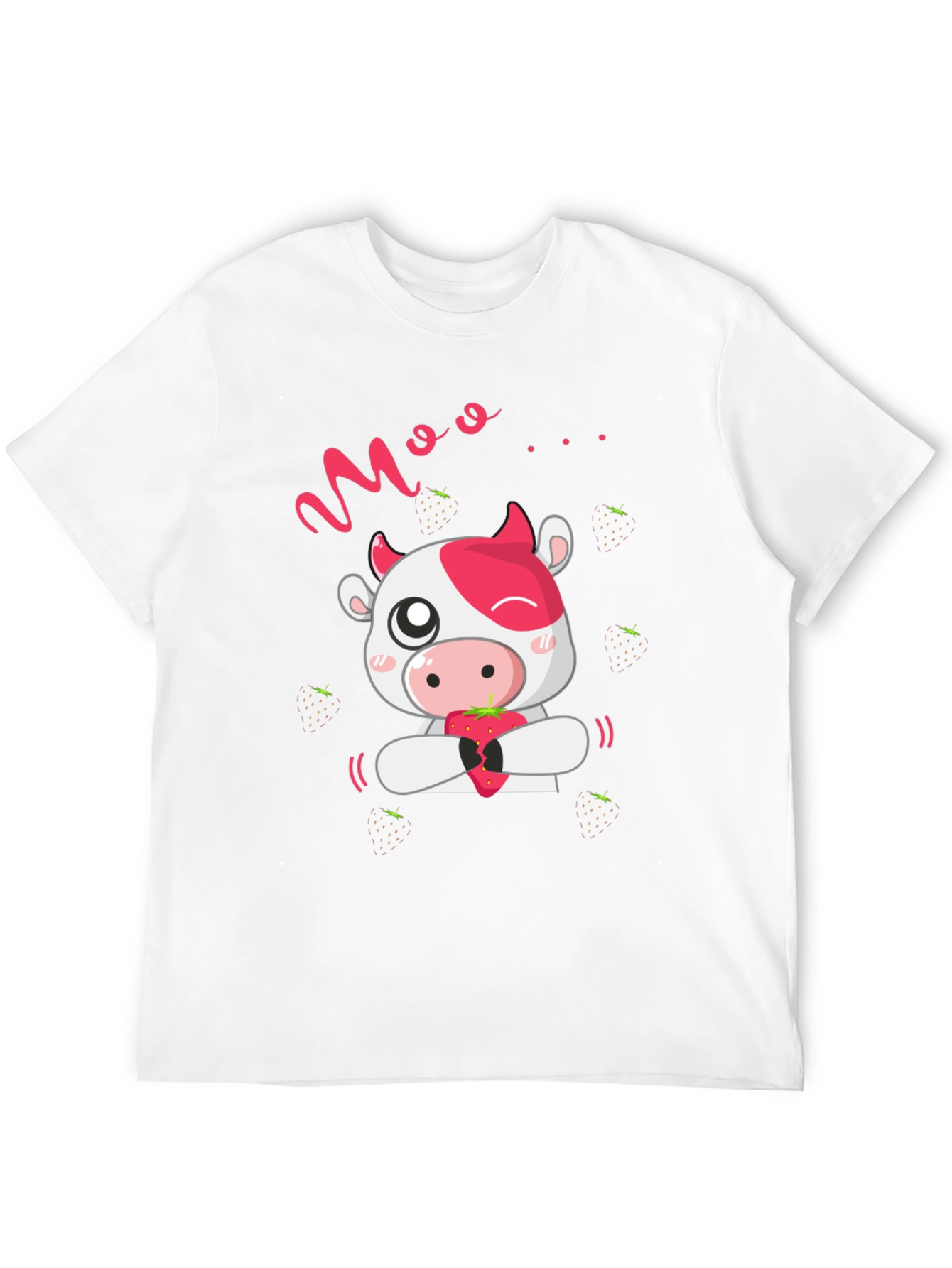 Cute Cow Moo Strawberry Black T-Shirt