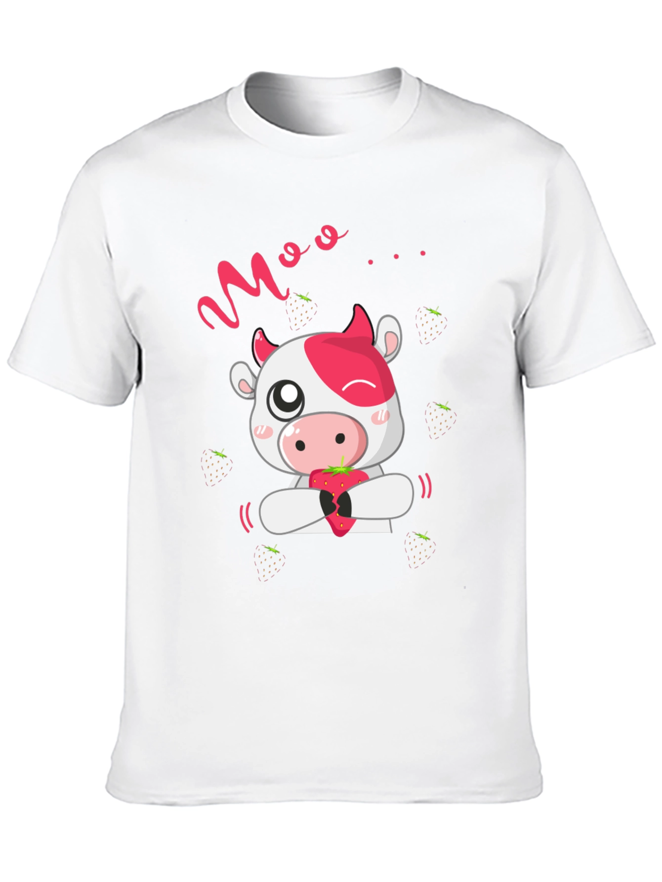 Cute Cow Moo Strawberry Black T-Shirt