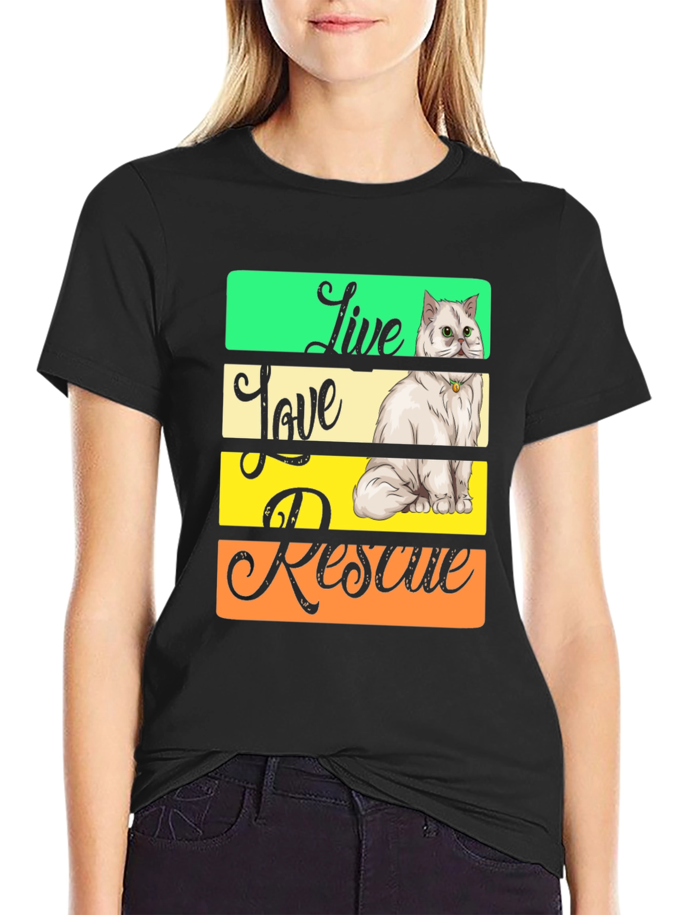 Live Love Rescue Cat Graphic T-Shirt