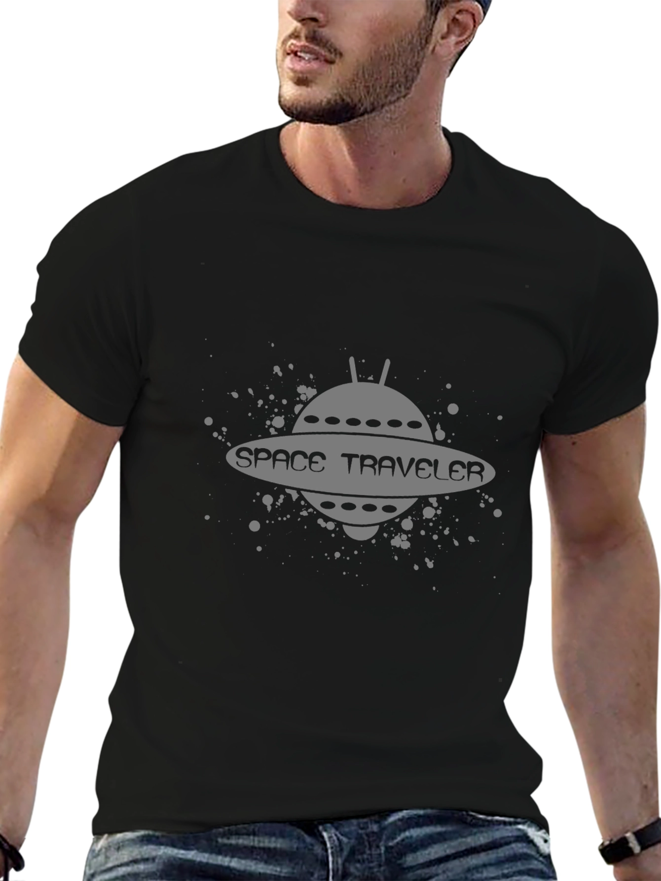 Space Traveler Graphic Tee - Black Cotton Comfort