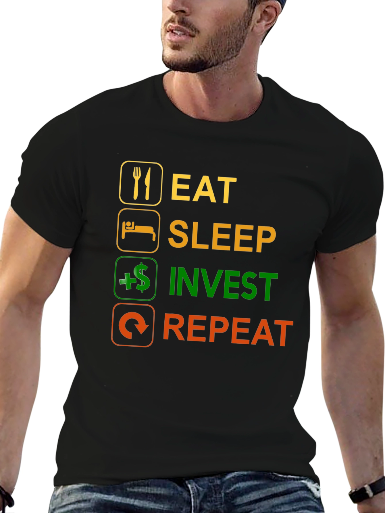 Eat Sleep Invest Repeat Black T-Shirt