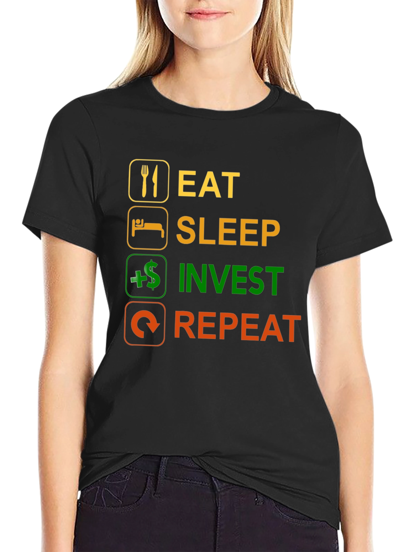 Eat Sleep Invest Repeat Black T-Shirt