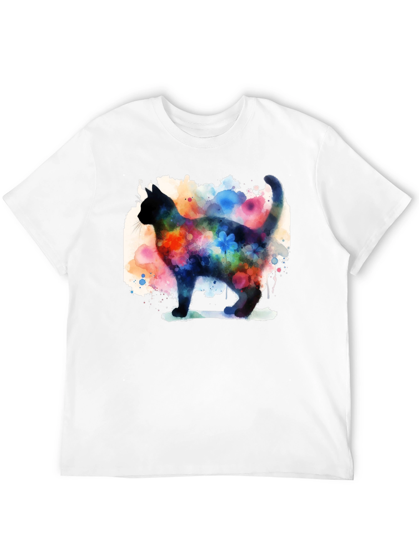 Watercolor Cat Black T-Shirt