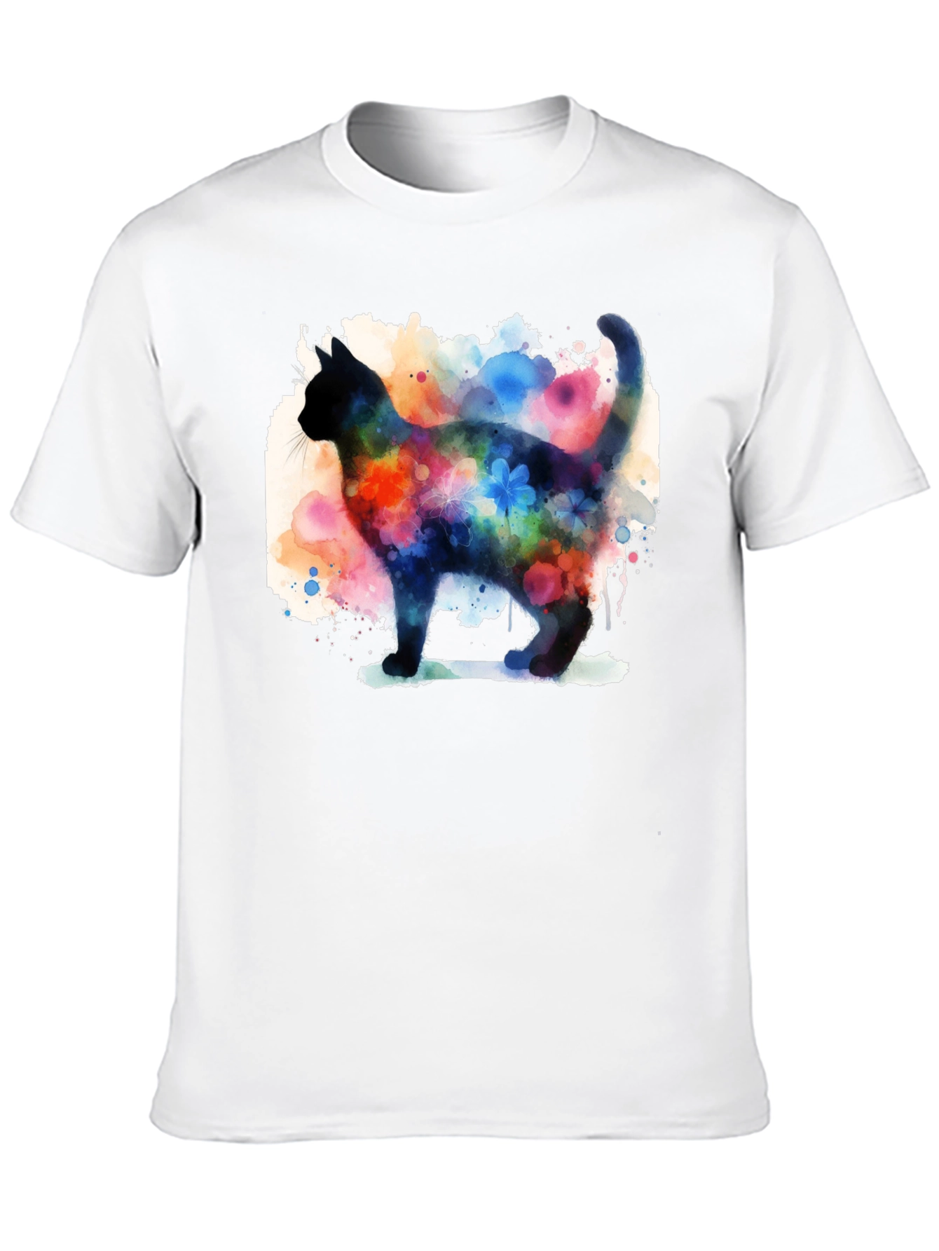 Watercolor Cat Black T-Shirt