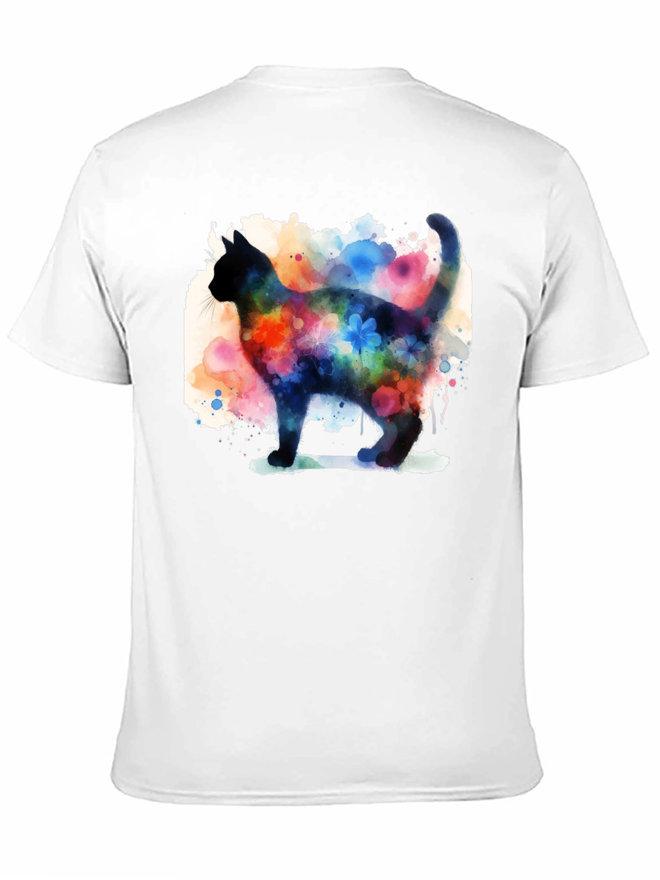 Watercolor Cat Black T-Shirt