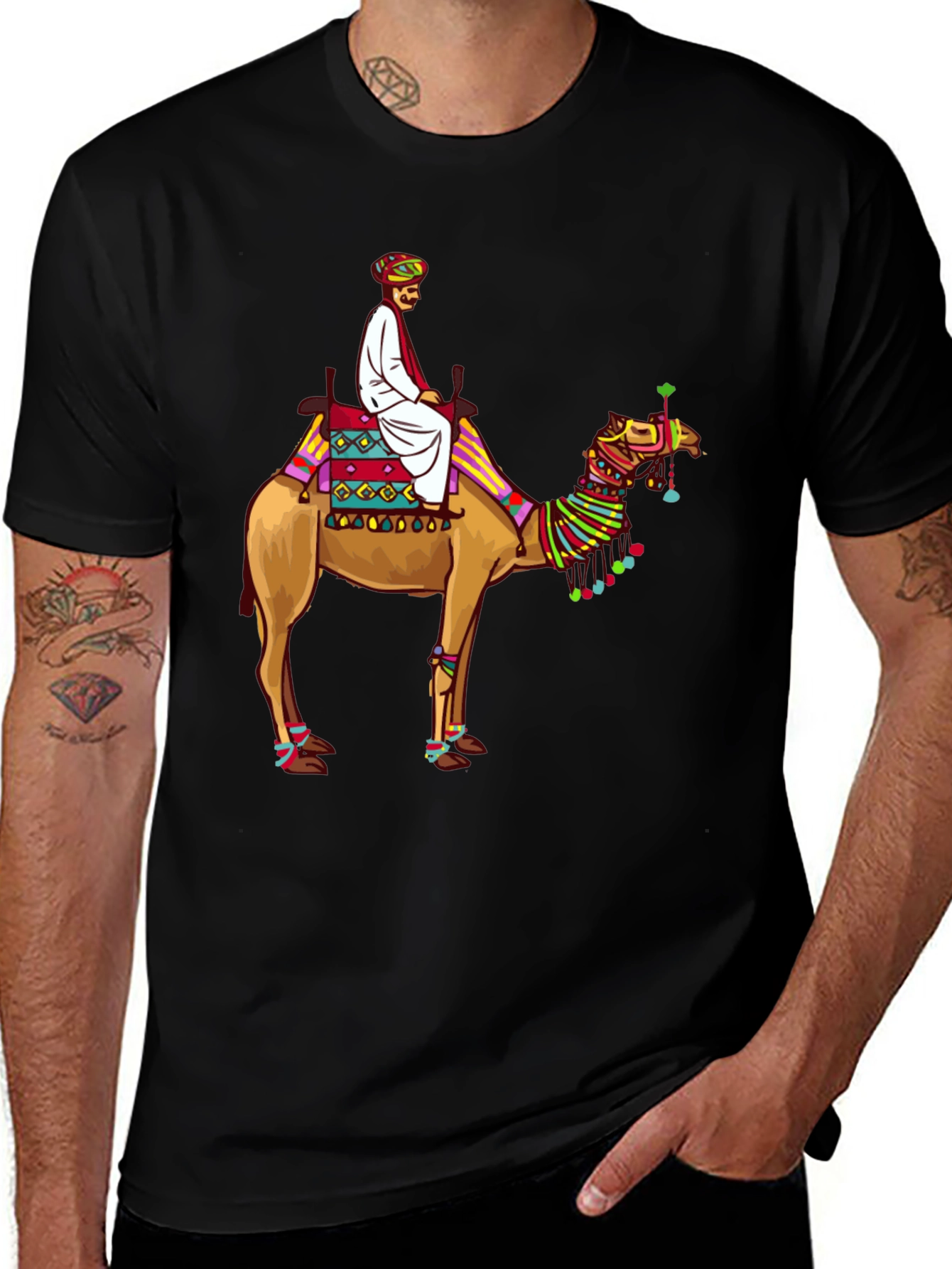 Camel Rider Graphic Tee - Black Cotton T-Shirt