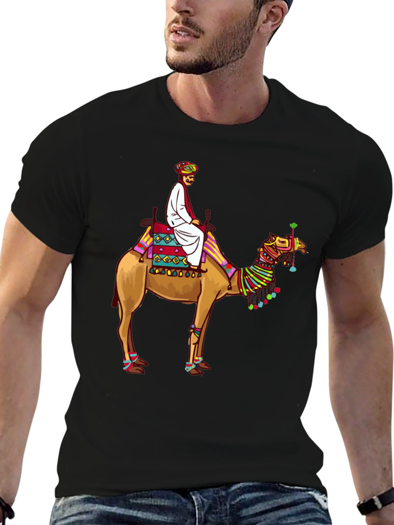 Camel Rider Graphic Tee - Black Cotton T-Shirt
