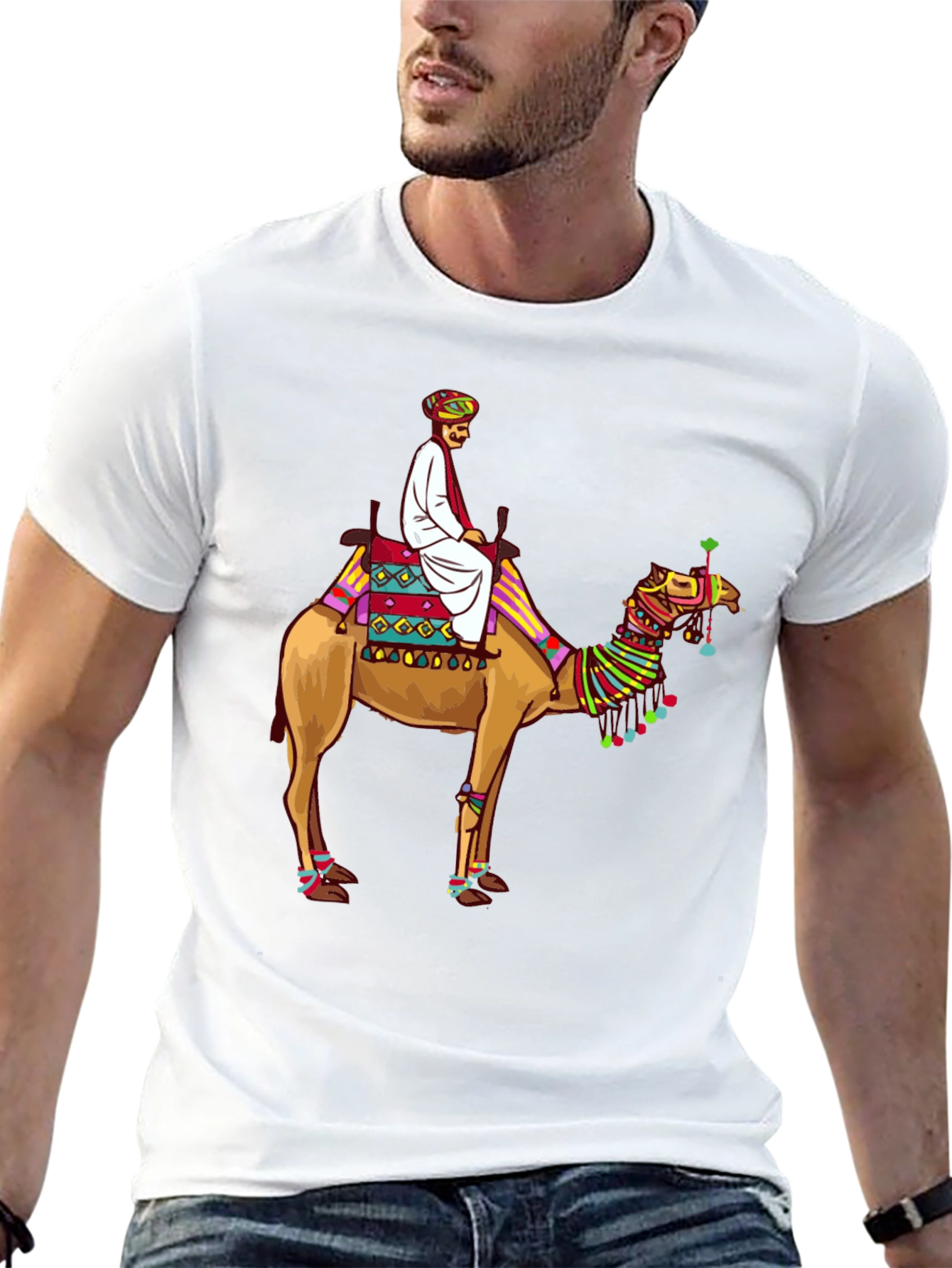 Camel Rider Graphic Tee - Black Cotton T-Shirt