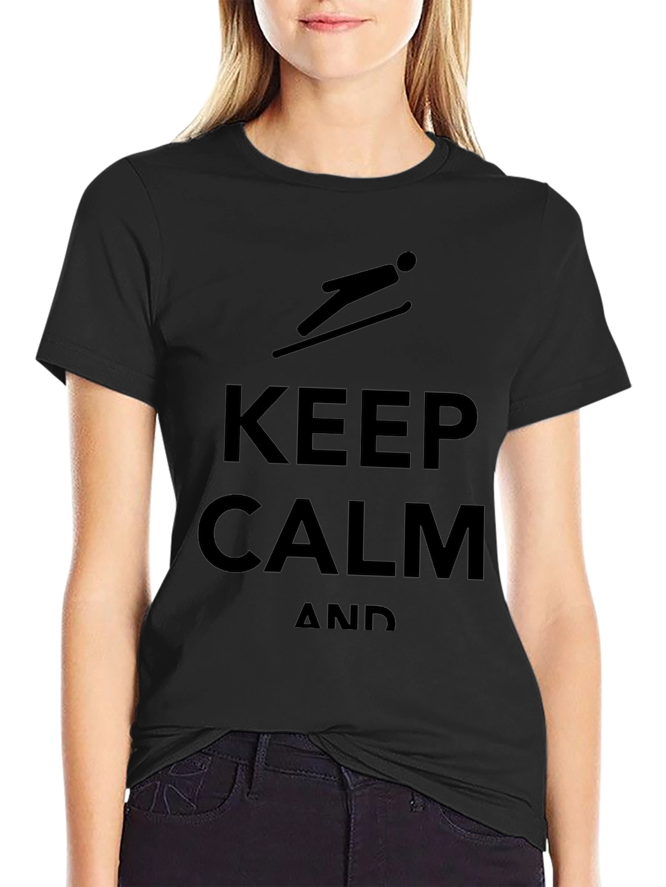 Keep Calm and Ski Black Graphic Tee