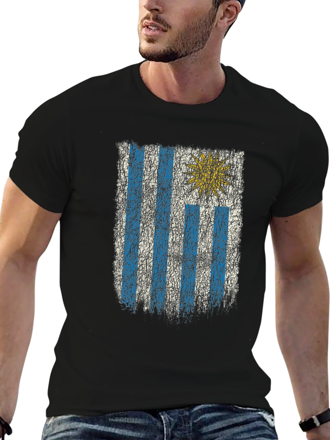 Uruguay Flag Distressed Graphic Tee