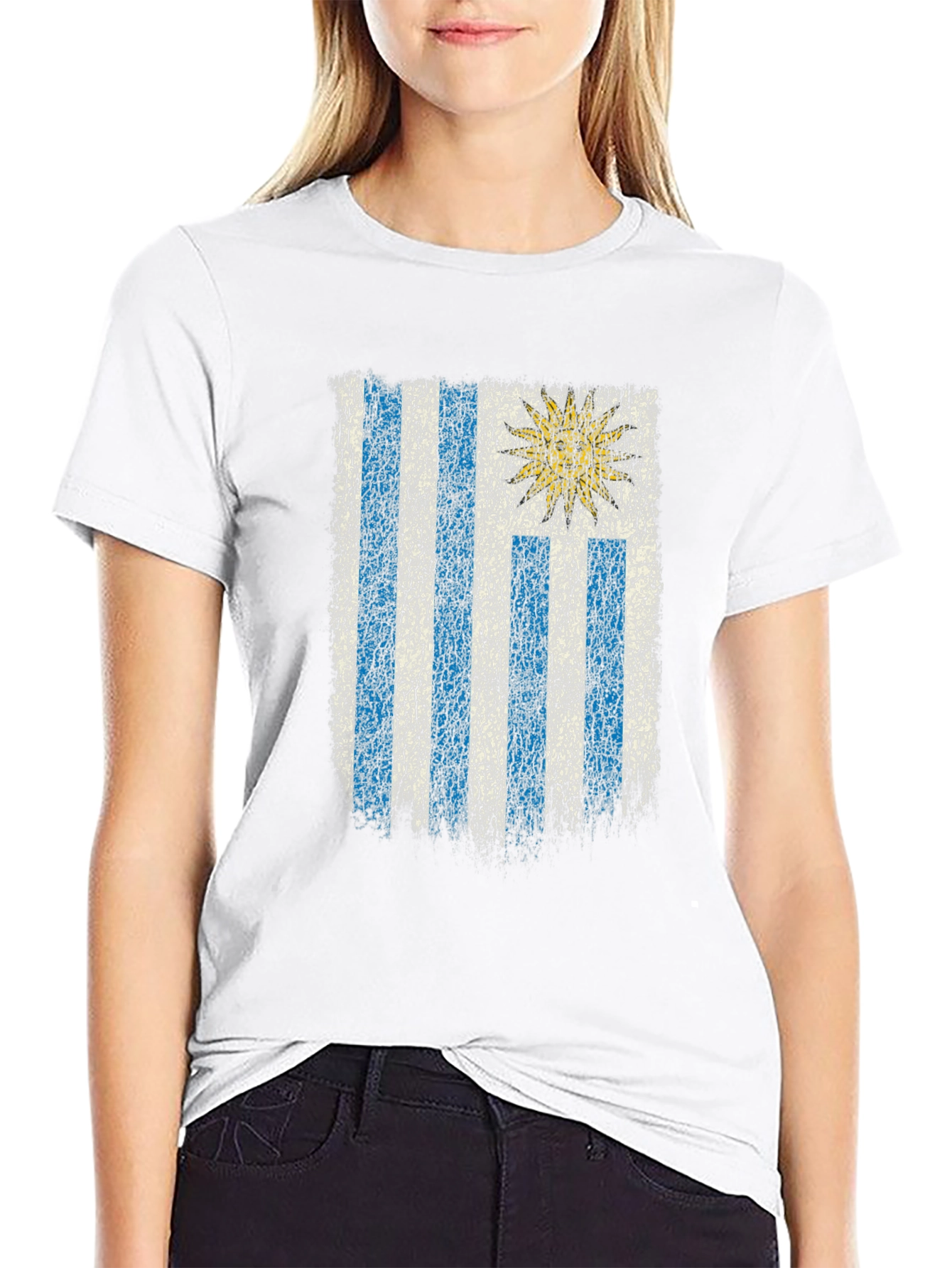 Uruguay Flag Distressed Graphic Tee