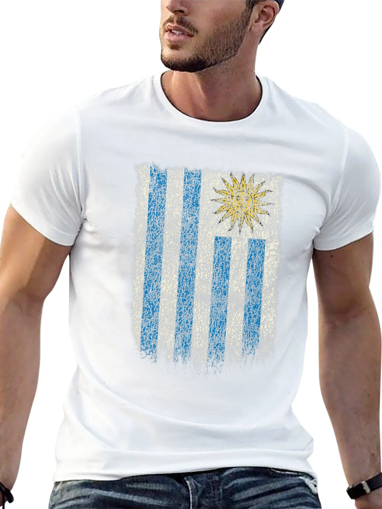 Uruguay Flag Distressed Graphic Tee