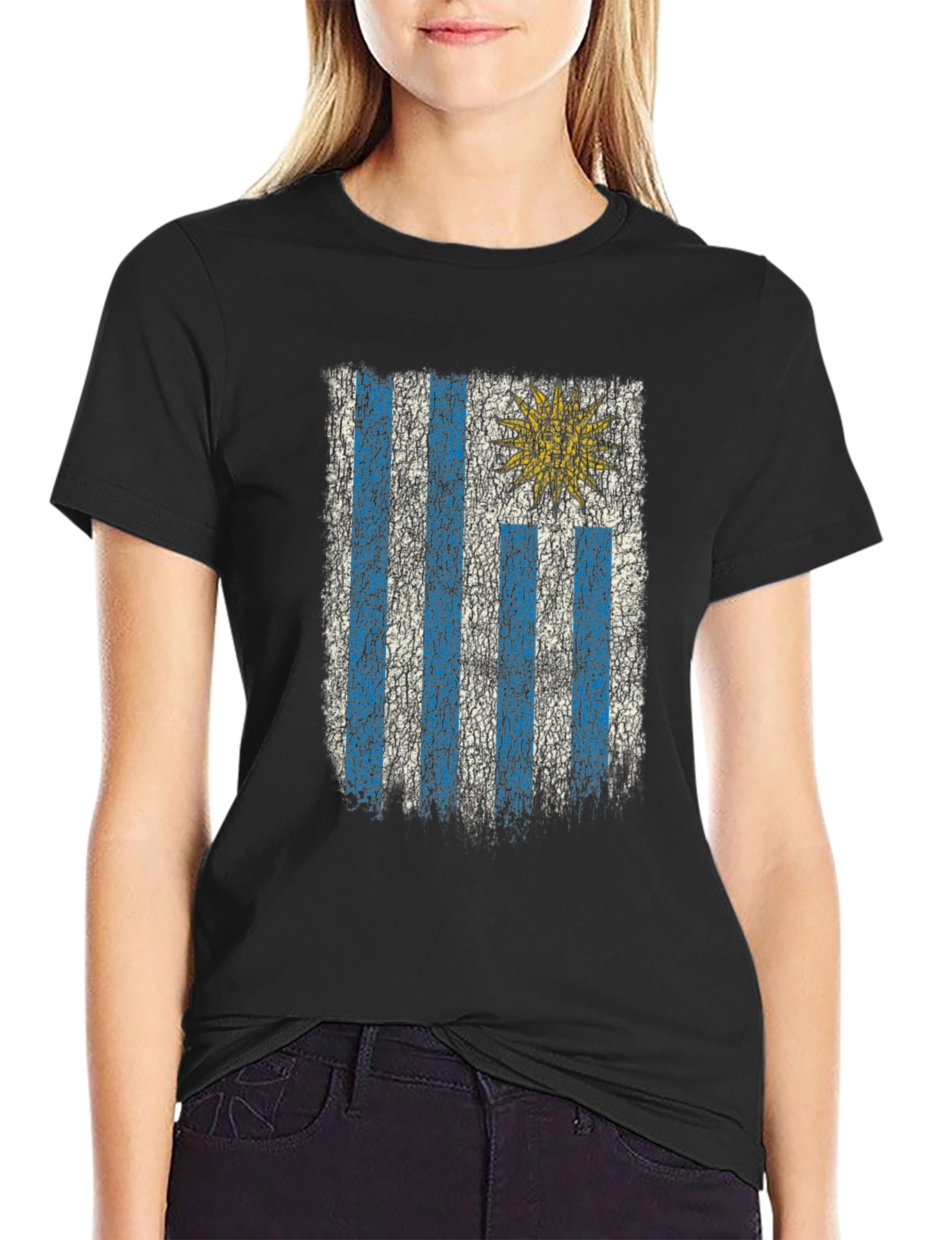 Uruguay Flag Distressed Graphic Tee