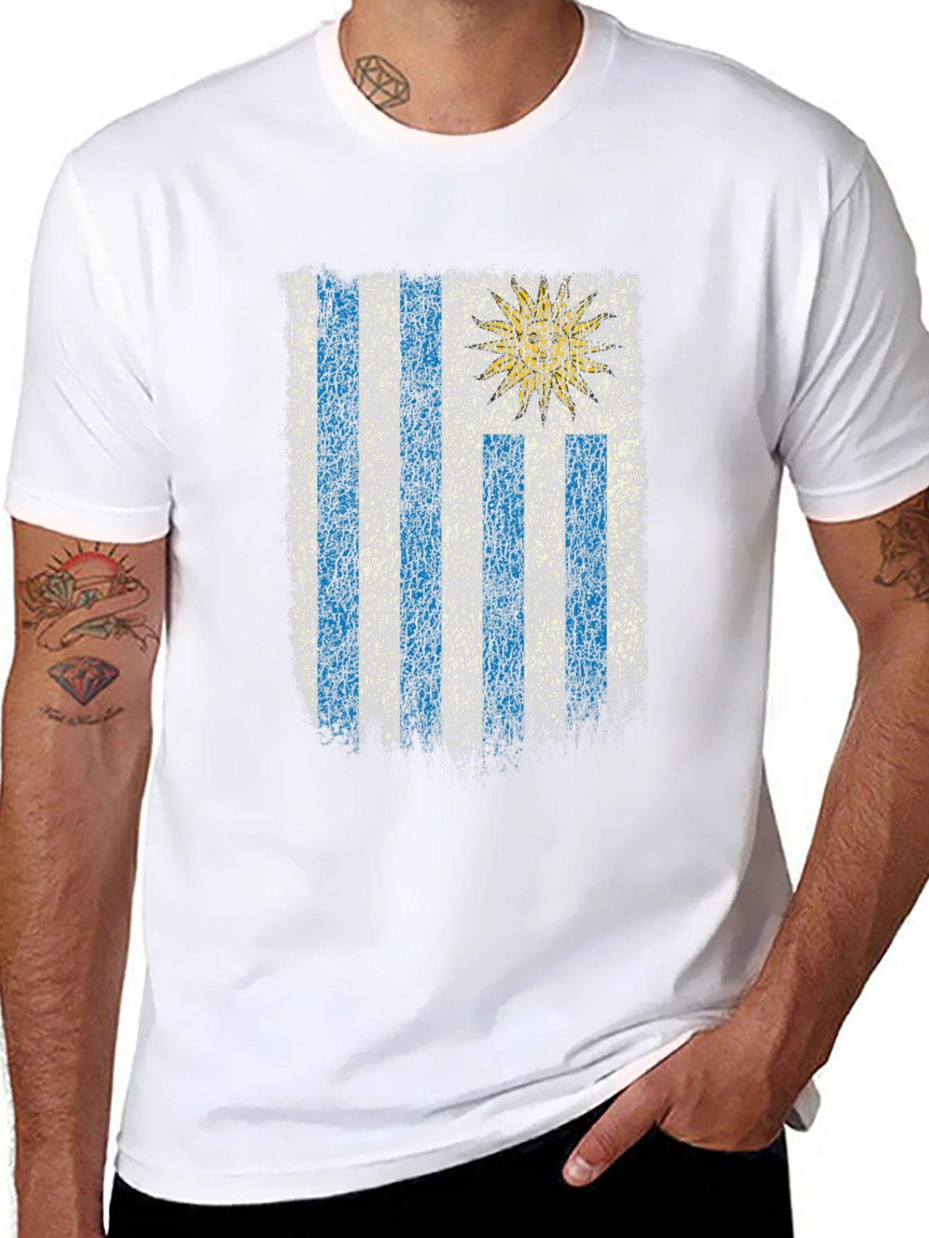 Uruguay Flag Distressed Graphic Tee