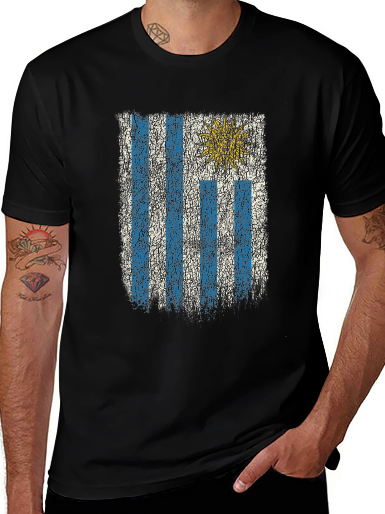 Uruguay Flag Distressed Graphic Tee