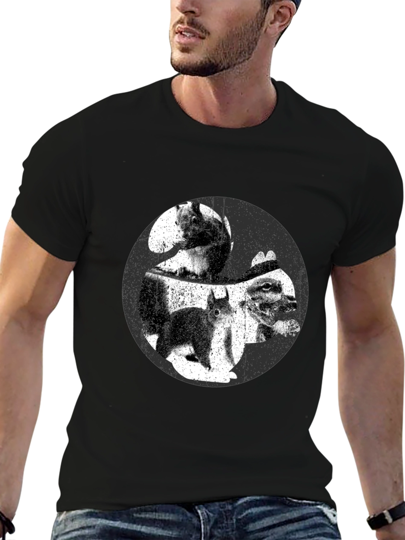 Squirrel Yin Yang Graphic T-Shirt - Black