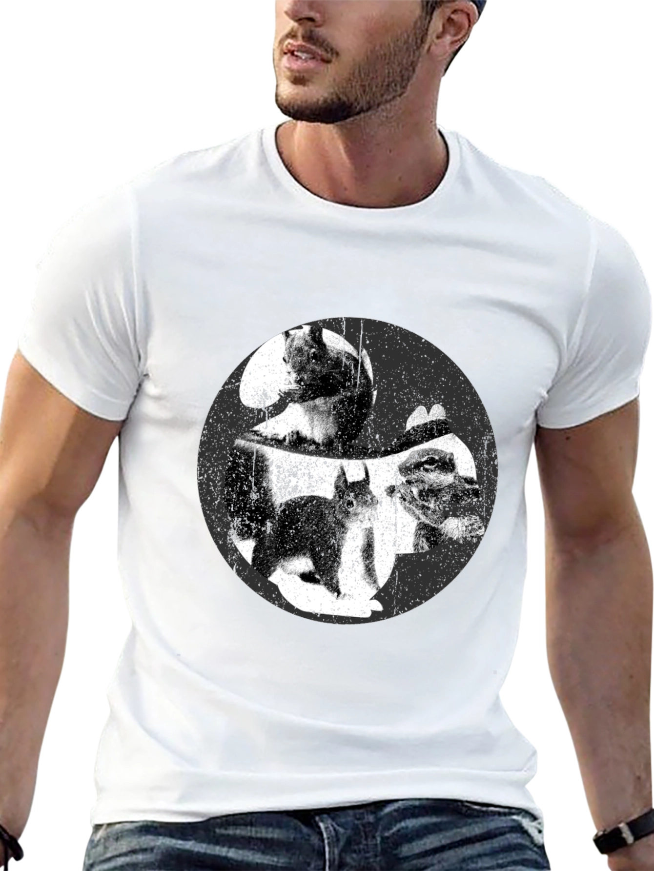 Squirrel Yin Yang Graphic T-Shirt - Black
