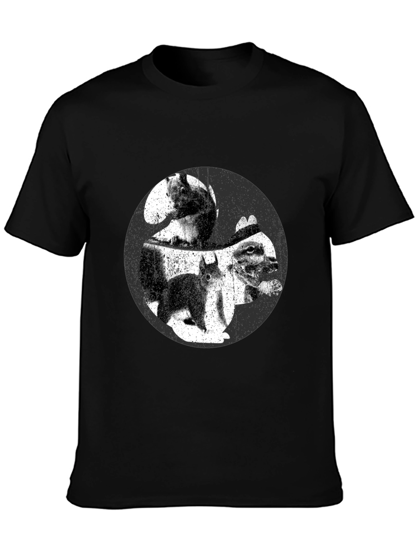 Squirrel Yin Yang Graphic T-Shirt - Black