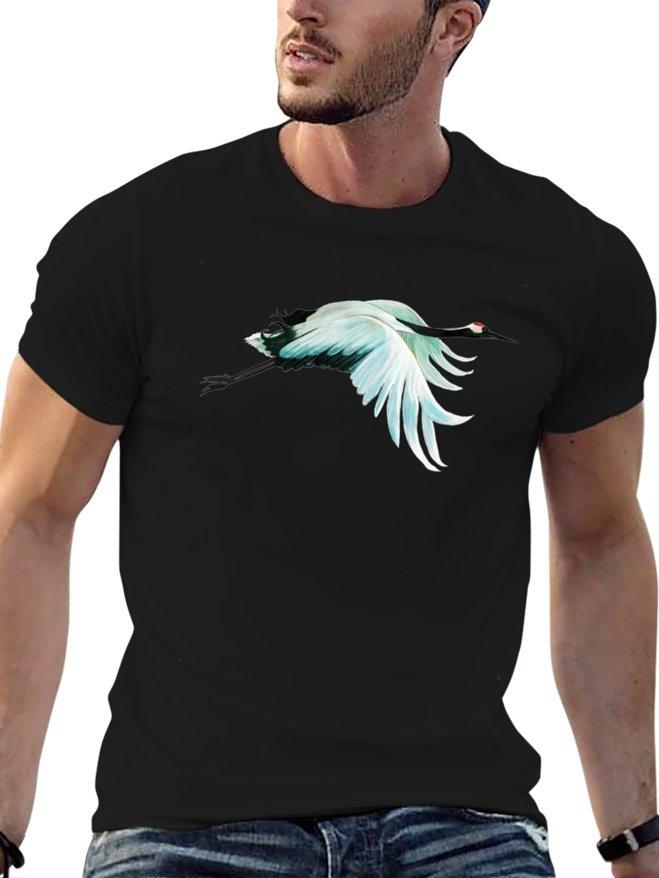 Crane Graphic Black T-Shirt