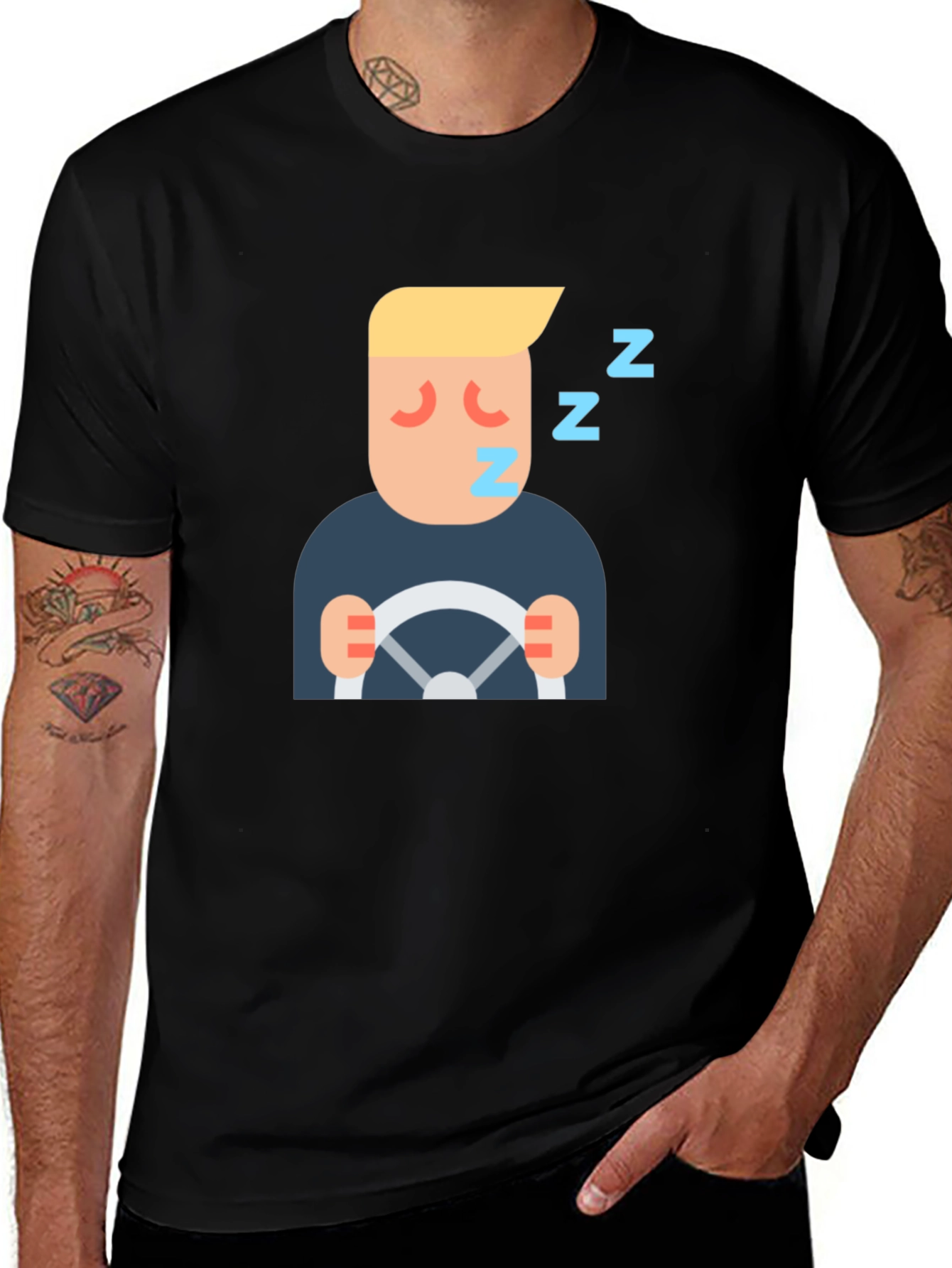 Sleepy Driver Graphic Tee - Black Cotton T-Shirt