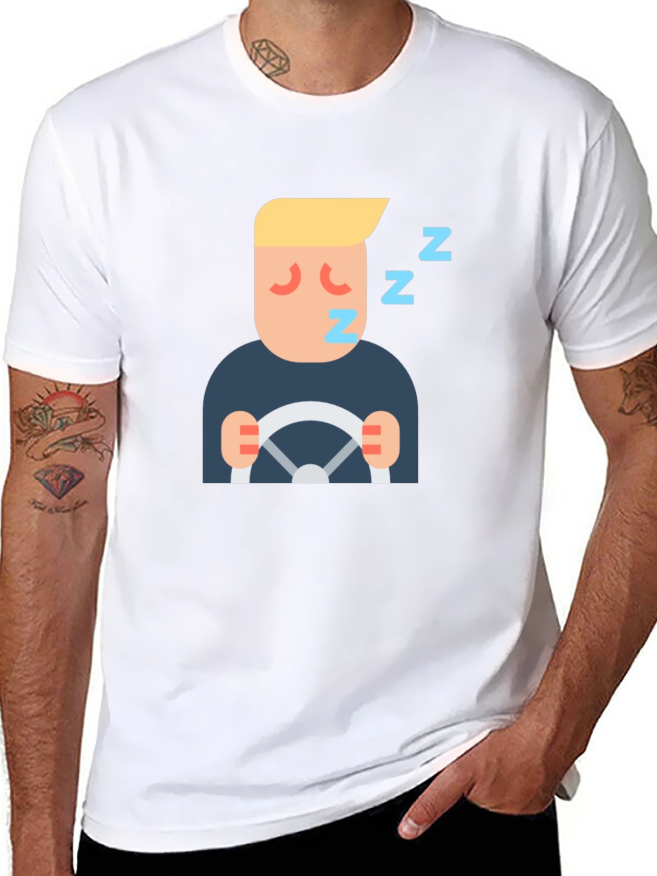 Sleepy Driver Graphic Tee - Black Cotton T-Shirt