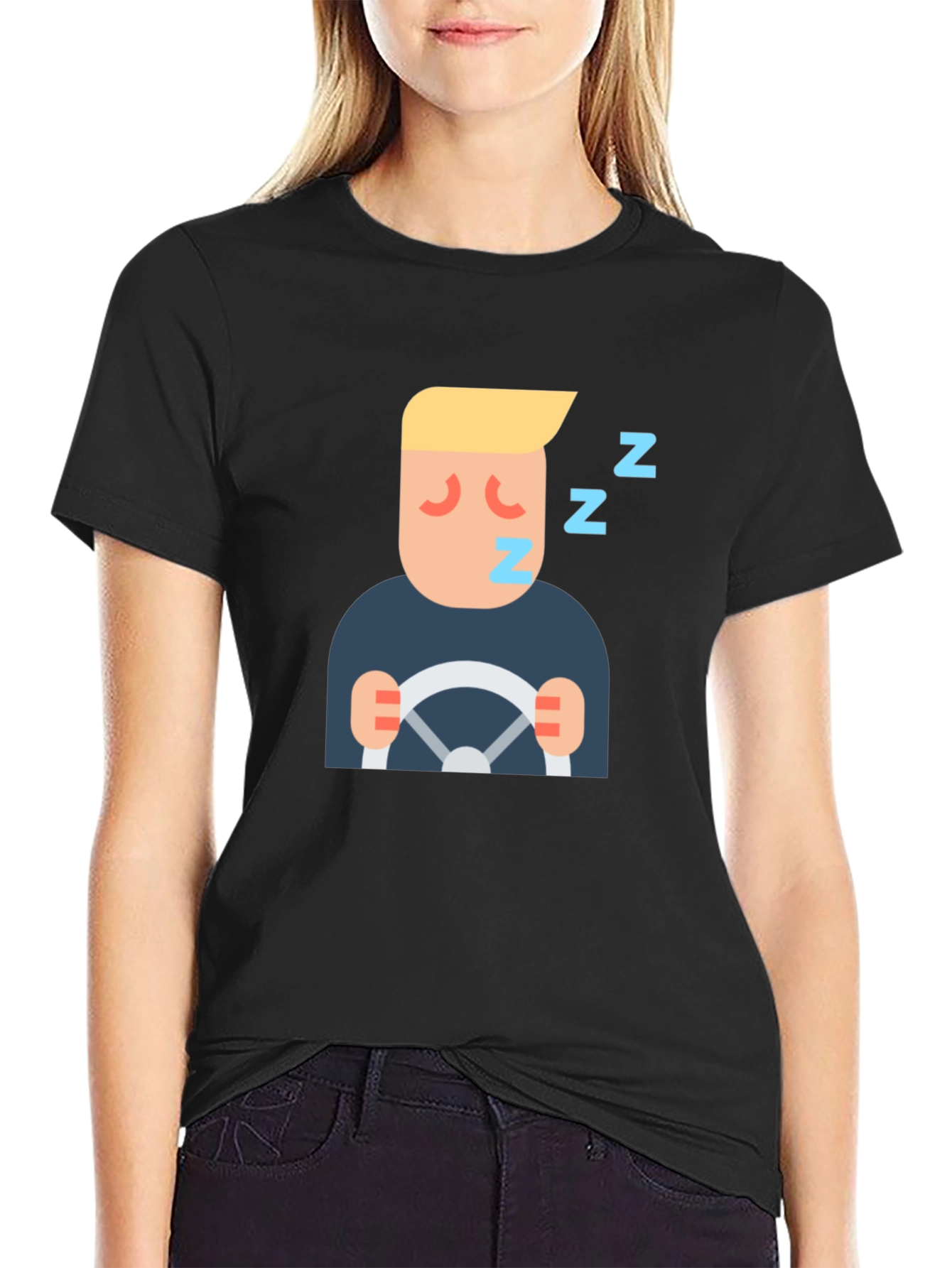 Sleepy Driver Graphic Tee - Black Cotton T-Shirt