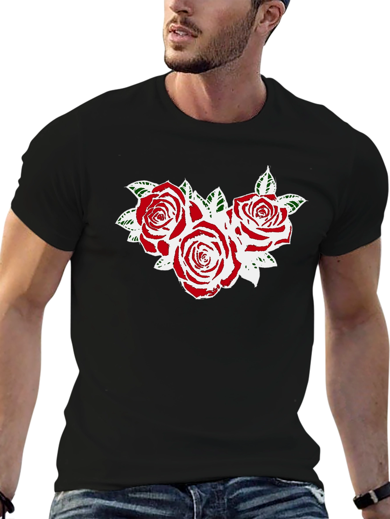 Rose Graphic Black T-Shirt - Floral Design