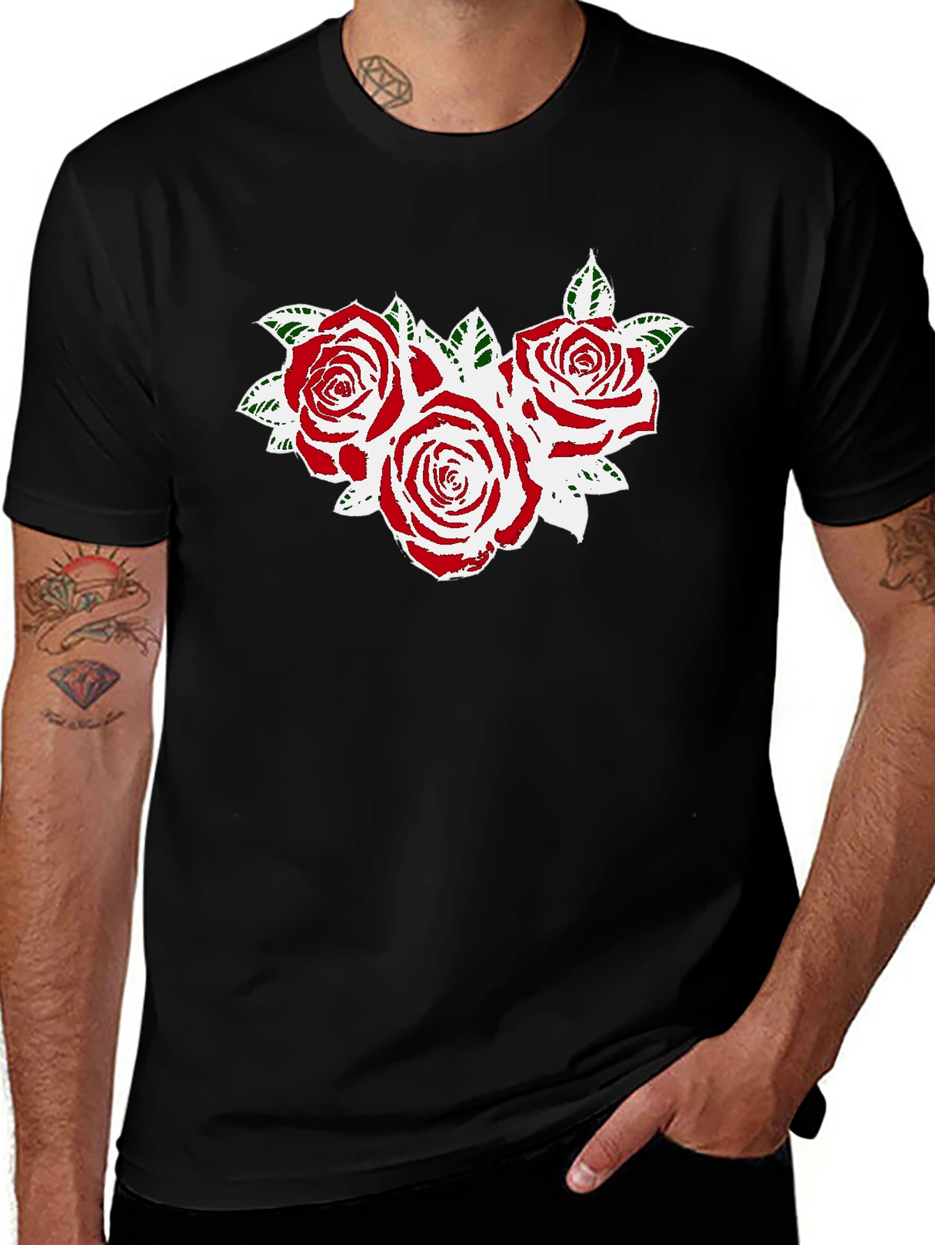Rose Graphic Black T-Shirt - Floral Design