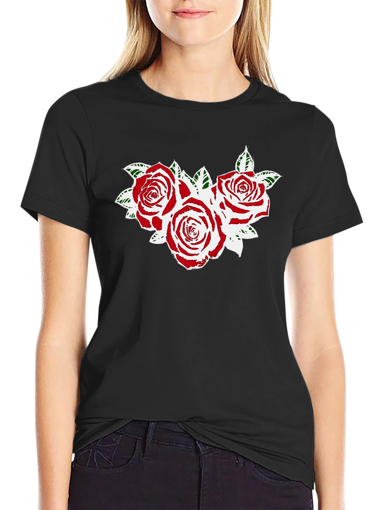 Rose Graphic Black T-Shirt - Floral Design