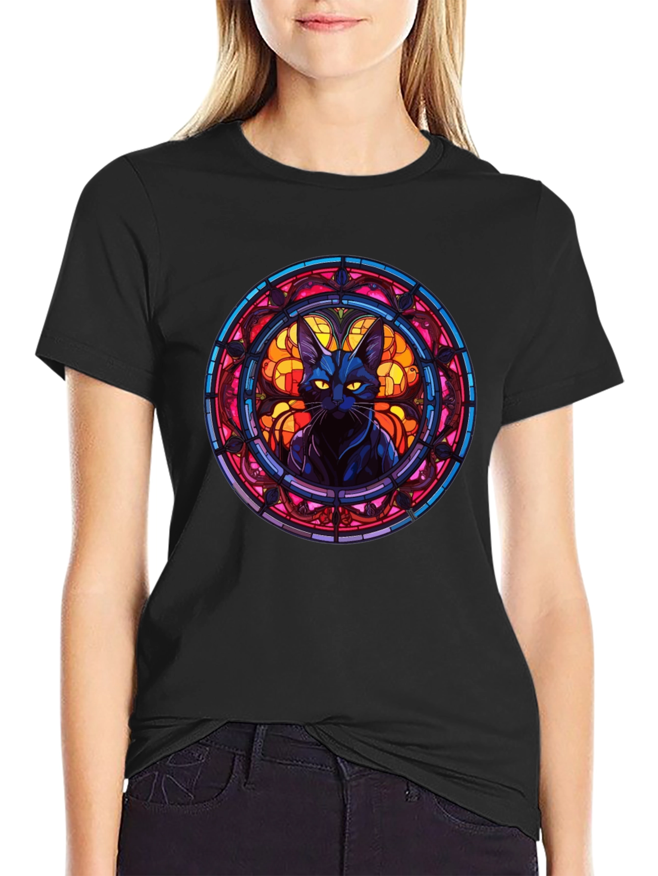 Stained Glass Cat Graphic T-Shirt
