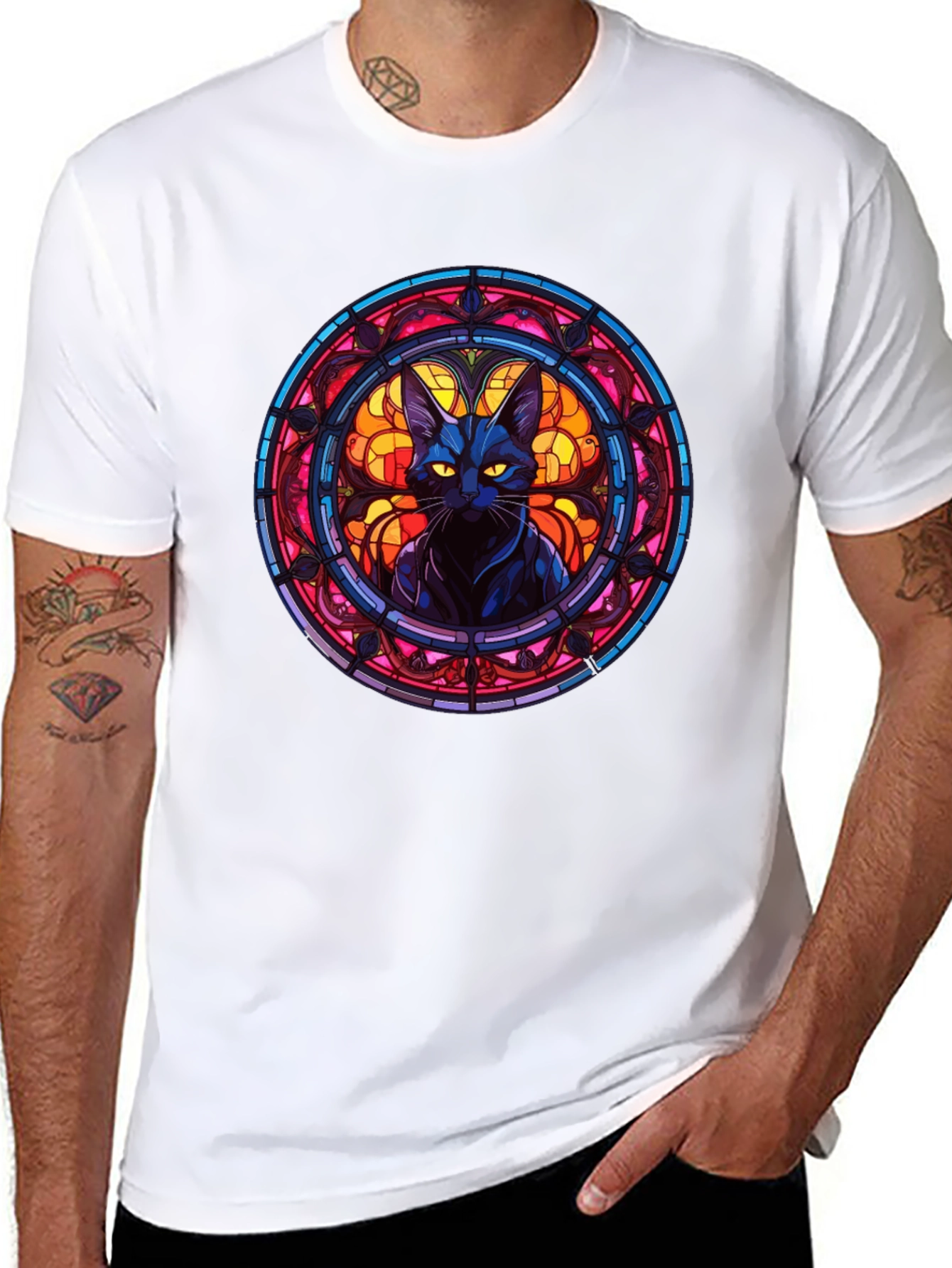 Stained Glass Cat Graphic T-Shirt