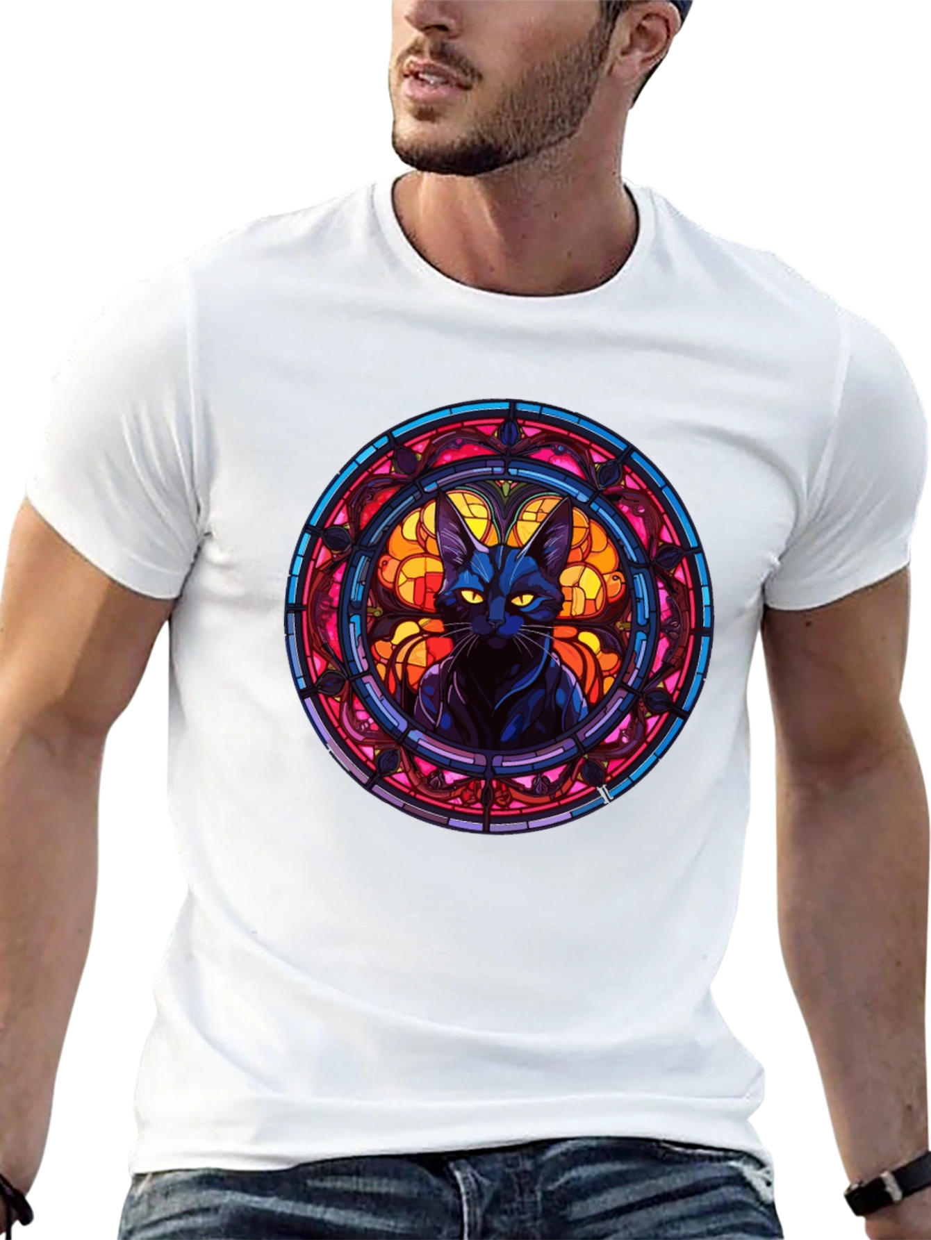 Stained Glass Cat Graphic T-Shirt