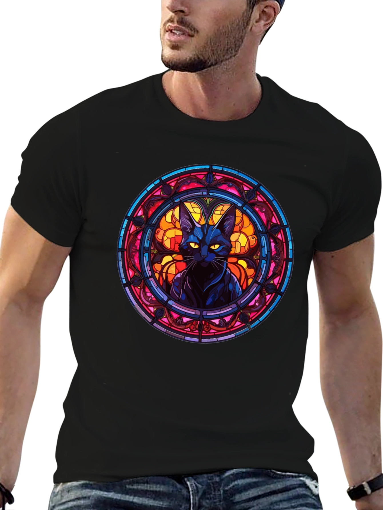 Stained Glass Cat Graphic T-Shirt