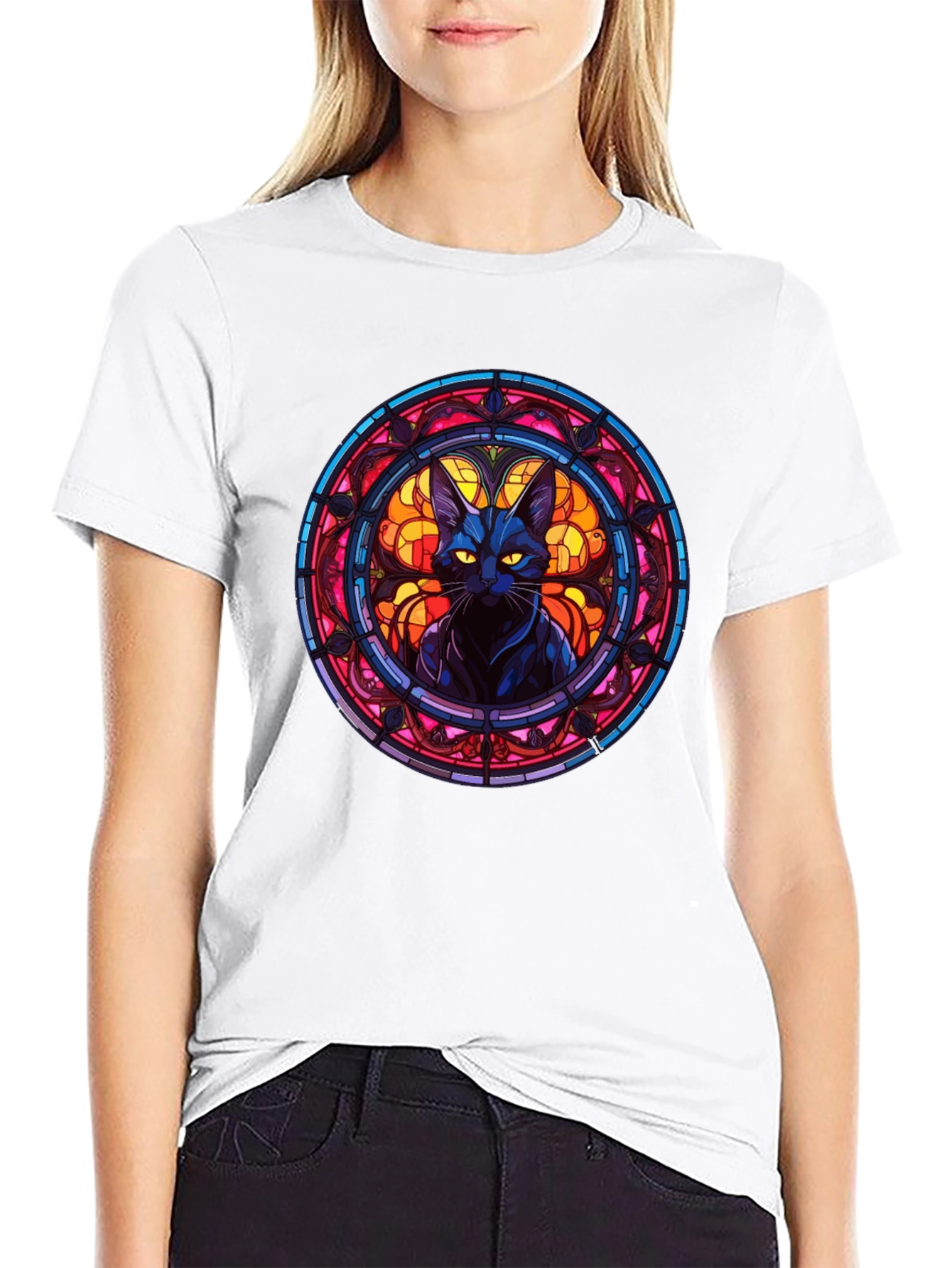 Stained Glass Cat Graphic T-Shirt