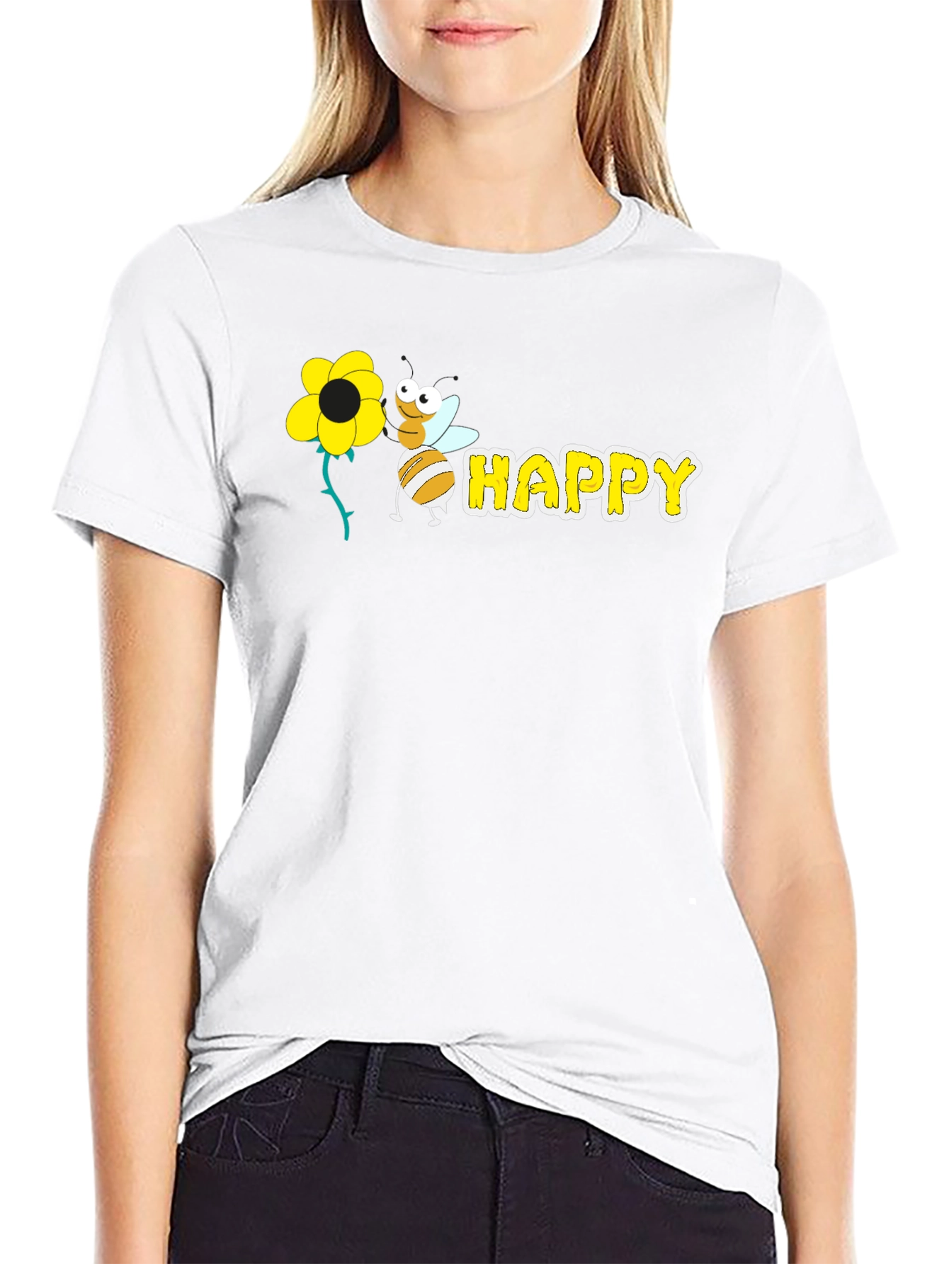 Happy Bee Graphic T-Shirt - Black