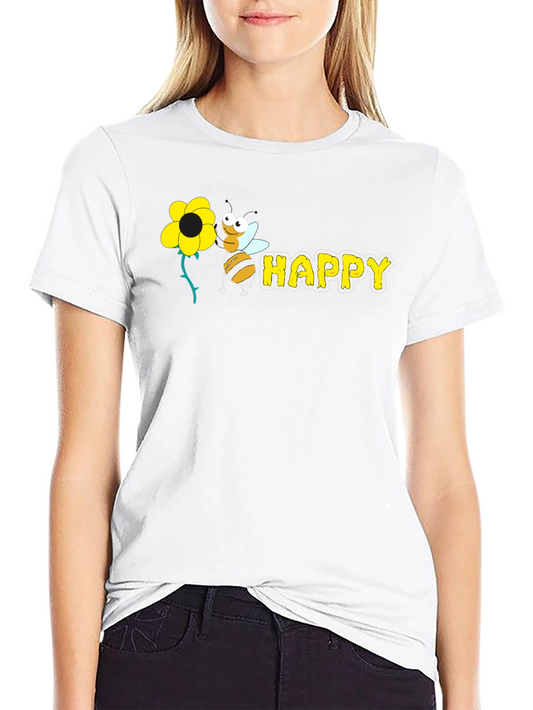 Happy Bee Graphic T-Shirt - Black