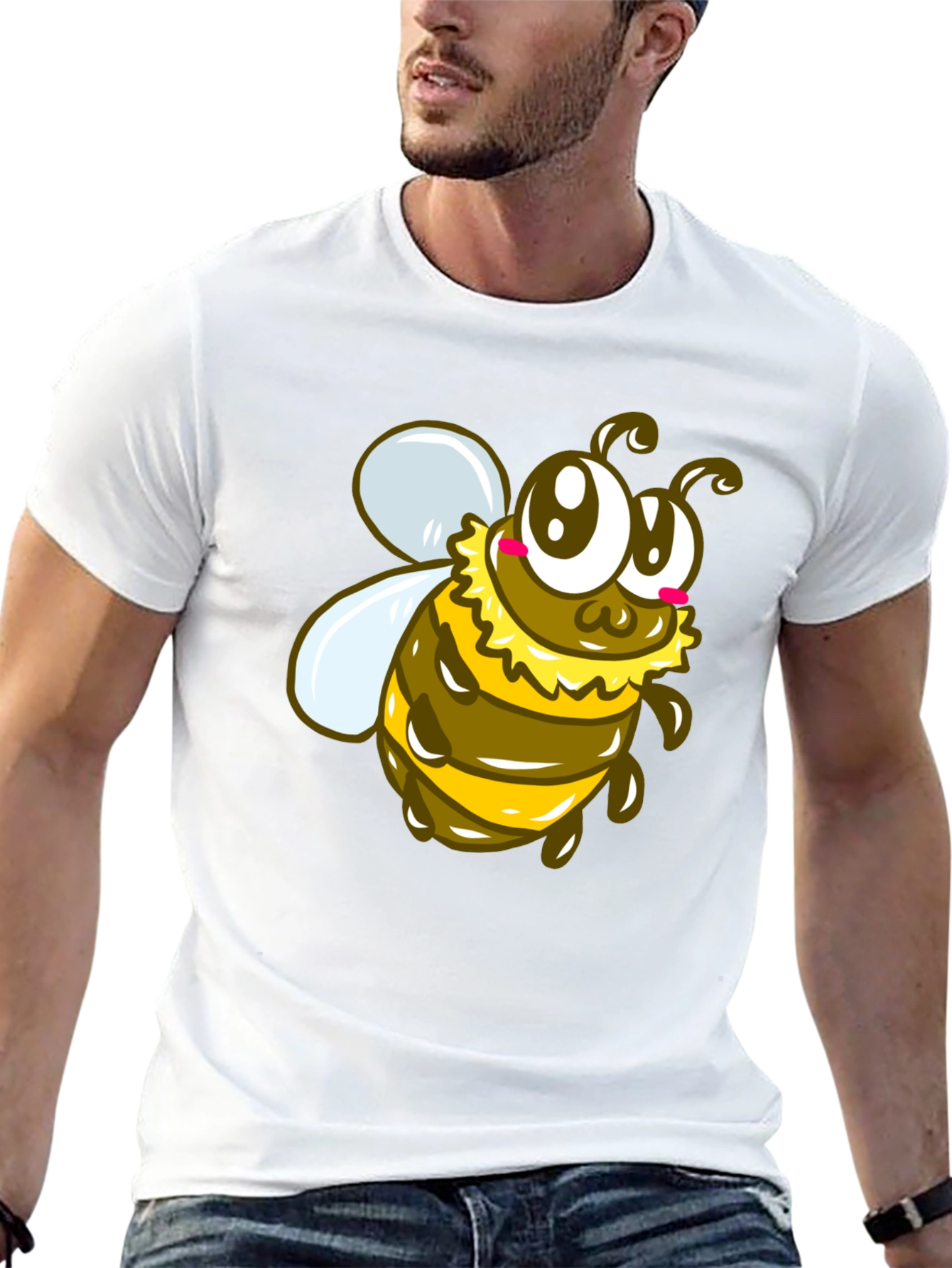 Cute Cartoon Bee Graphic Black T-Shirt
