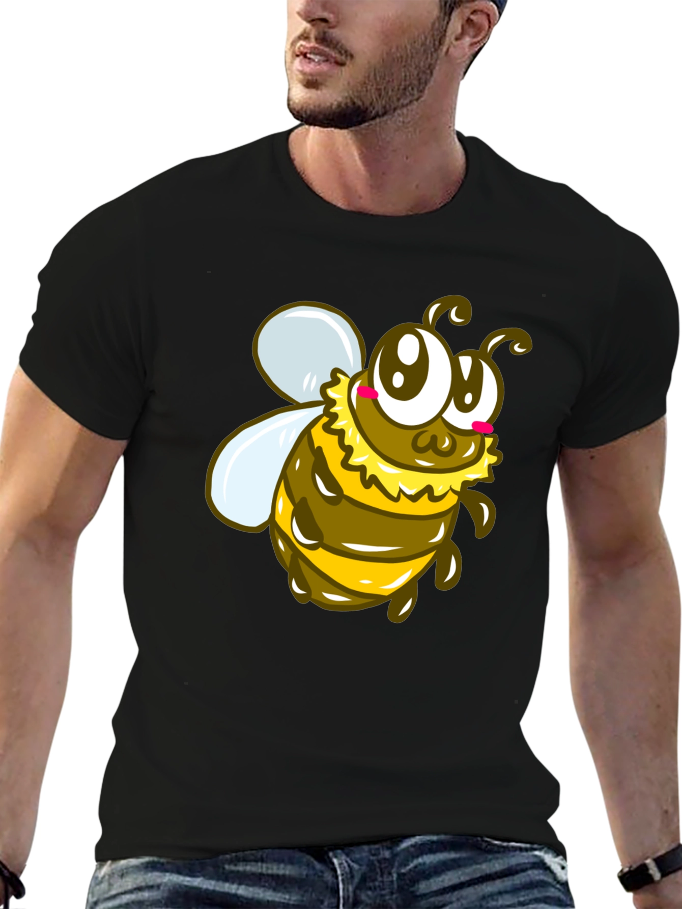 Cute Cartoon Bee Graphic Black T-Shirt